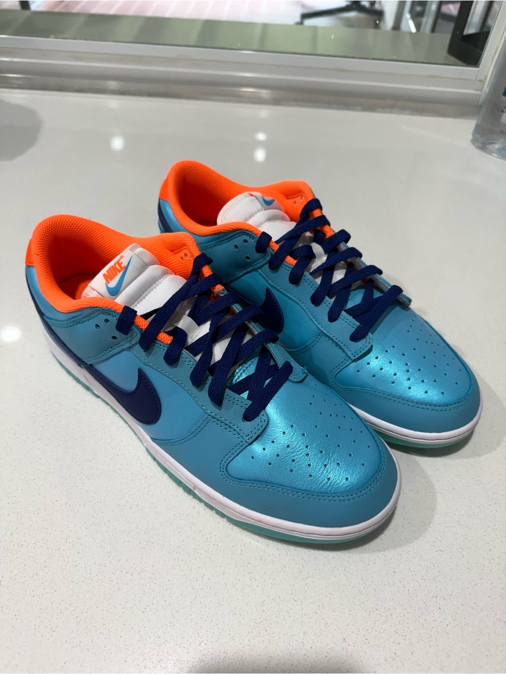 Nike Dunks Low Top Sneakers in Teal, Navy & Orange